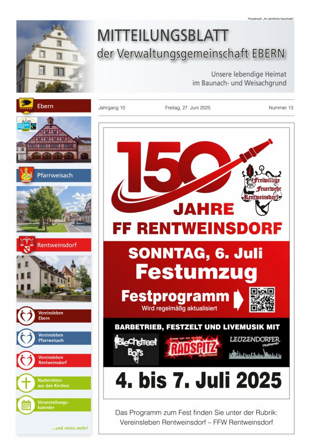 Mitteilungsblatt der Verwaltungsgemeinschaft Ebern Titelblatt 13/2025