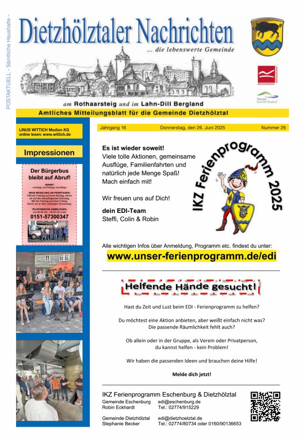 Dietzhölztaler Nachrichten Titelblatt 26/2025