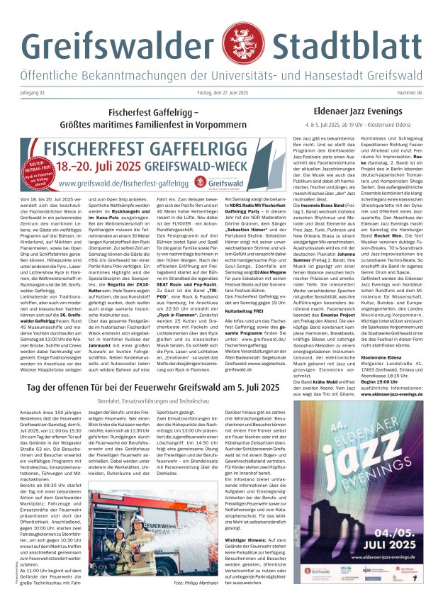 Greifswalder Stadtblatt Titelblatt 06/2025