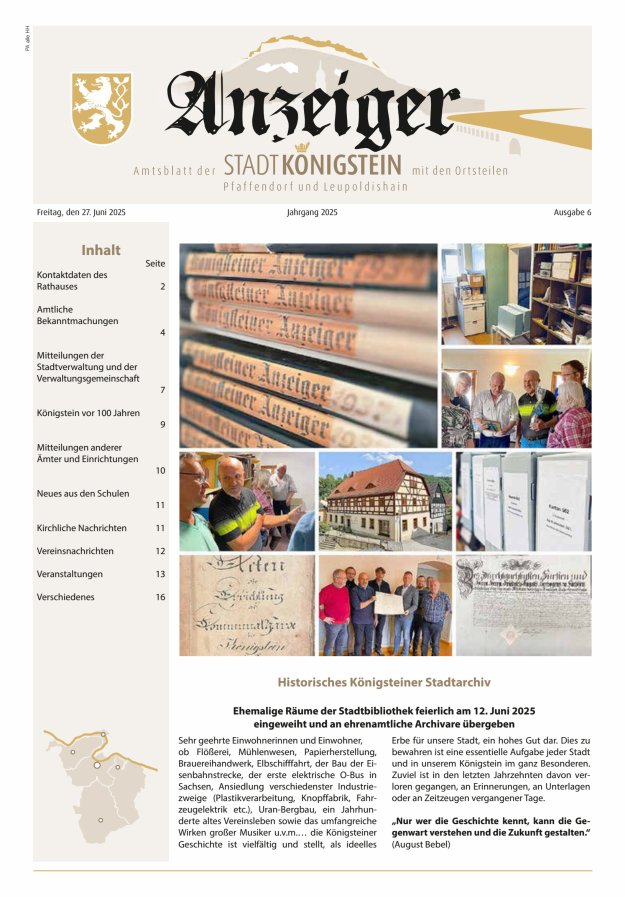 Amtsblatt der Stadt Königstein Titelblatt 06/2025