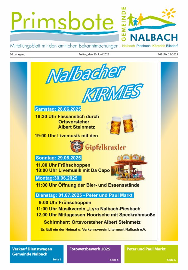 Primsbote Gemeinde Nalbach Titelblatt 25/2025