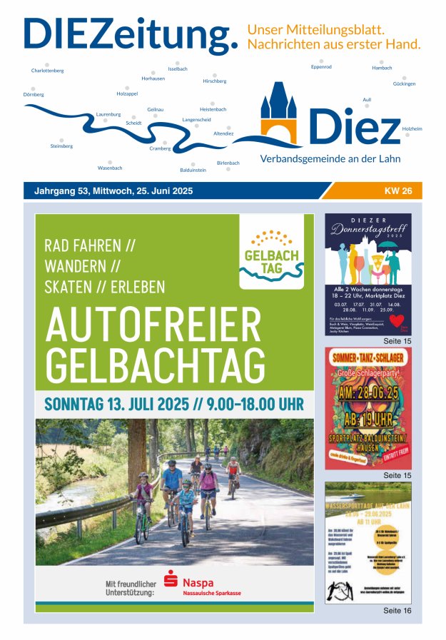 Mitteilungsblatt der Verbandsgemeinde Diez und der Ortsgemeinden Titelblatt 26/2025
