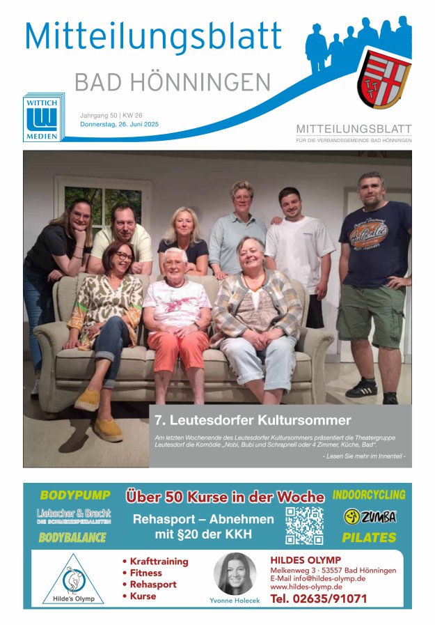 Mitteilungsblatt für den Bereich der Verbandsgemeinde Bad Hönningen Titelblatt 26/2025