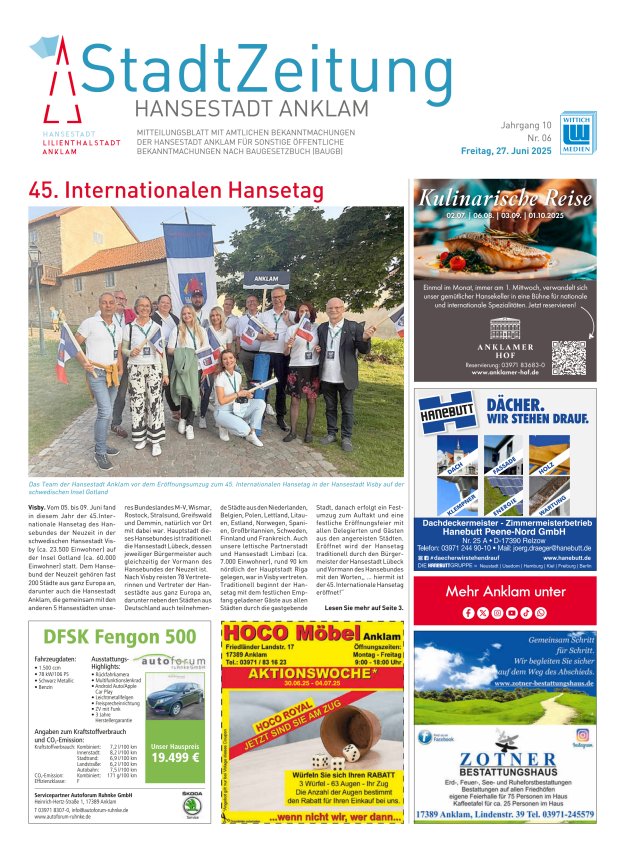 Anklam StadtZeitung Titelblatt 06/2025