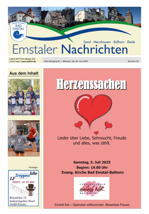 Emstaler Nachrichten Titelblatt 26/2025