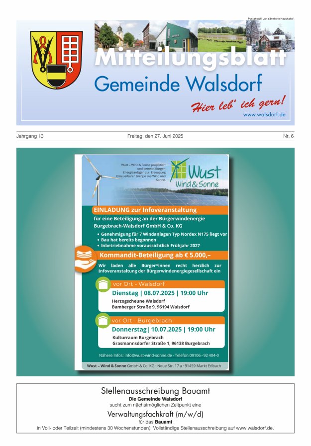 Mitteilungsblatt Gemeinde Walsdorf Titelblatt 06/2025