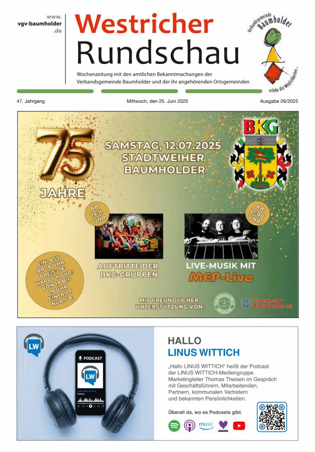 Westricher Rundschau VG Baumholder Titelblatt 26/2025
