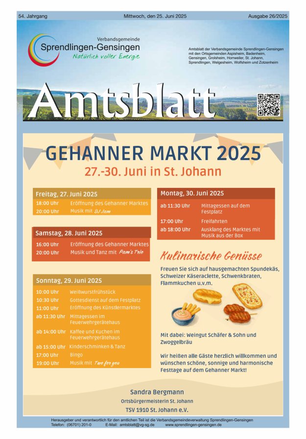Amtsblatt VG Sprendlingen-Gensingen Titelblatt 26/2025