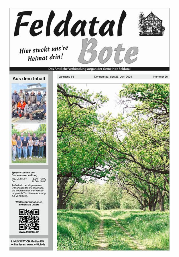 Das Amtliche Verkündungsorgan der Gemeinde Feldatal Titelblatt 26/2025
