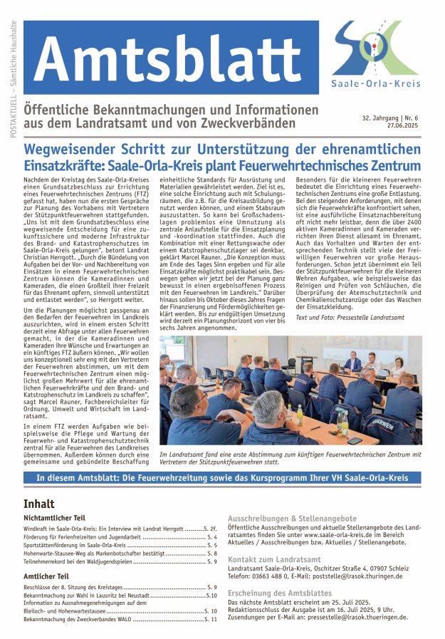 Amtsblatt des Saale-Orla-Kreises Titelblatt 06/2025