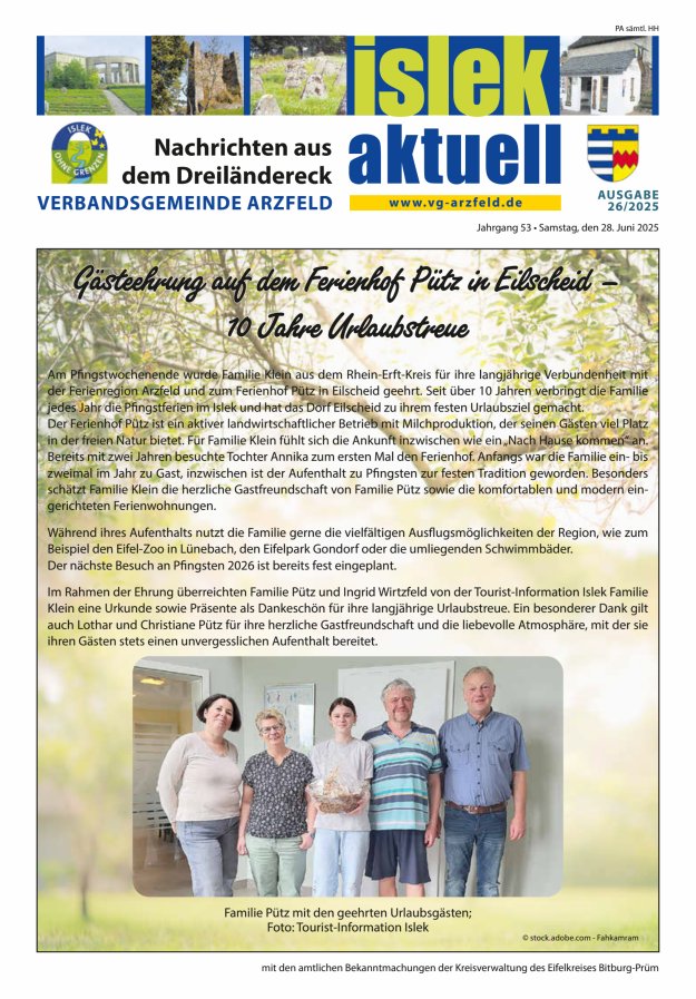 Islek aktuell VG Arzfeld Titelblatt 26/2025