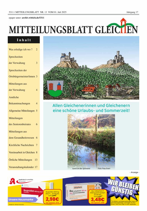 Mitteilungsblatt Gleichen Titelblatt 13/2025