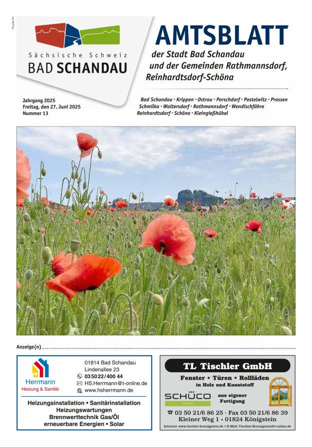 Amtsblatt der Stadt Bad Schandau und der Gemeinden Titelblatt 13/2025