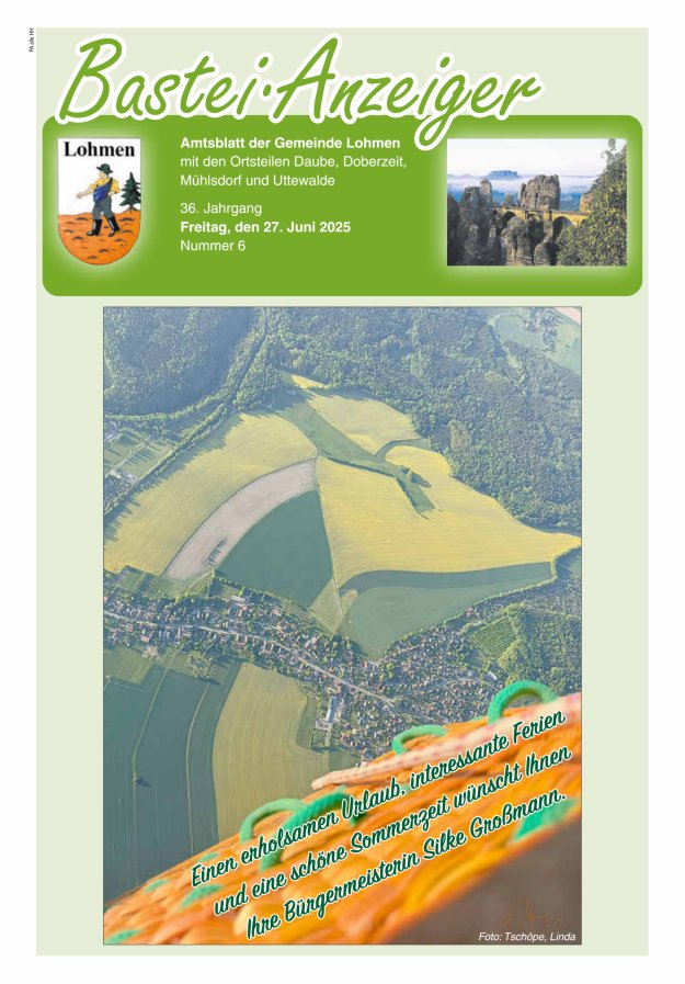 Bastei-Anzeiger - Amtsblatt der Gemeinde Lohmen mit den Ortsteilen Titelblatt 06/2025