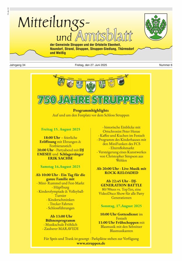 Mitteilungs- und Amtsblatt der Gemeinde Struppen und der Ortsteile Titelblatt 06/2025
