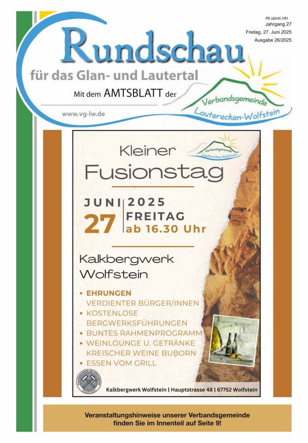 Rundschau für das Glan- und Lautertal Titelblatt 26/2025
