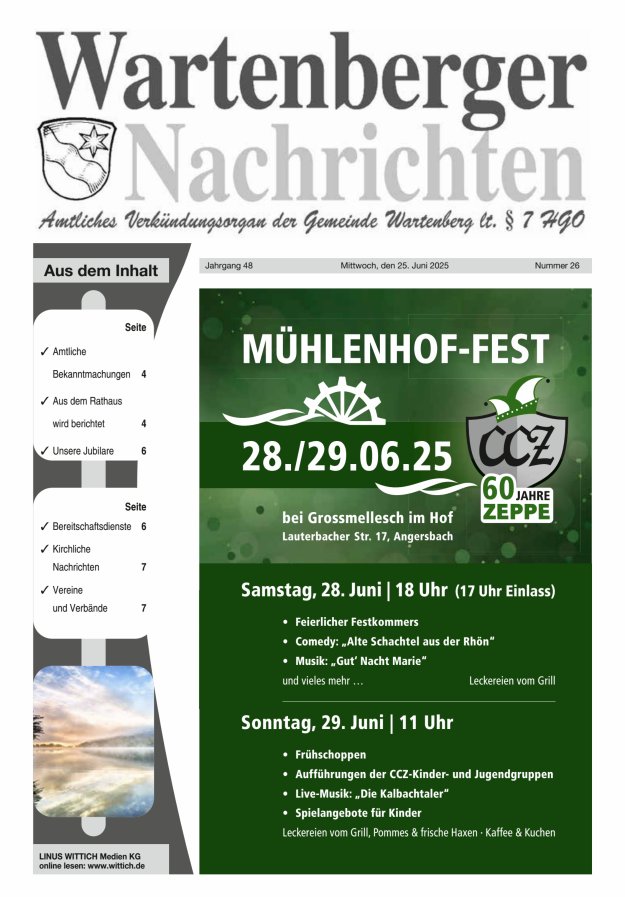 Wartenberger Nachrichten Titelblatt 26/2025