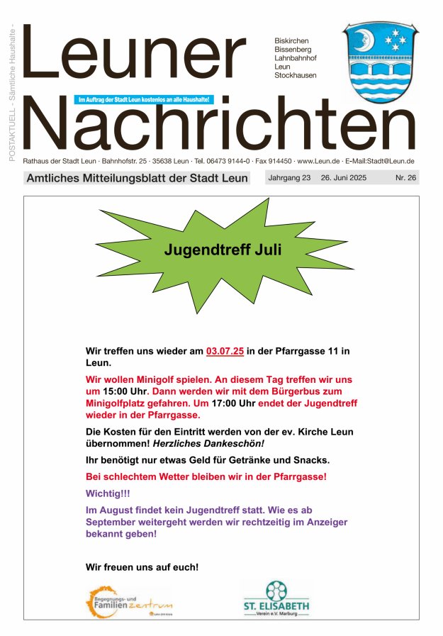 Leuner Nachrichten Titelblatt 26/2025