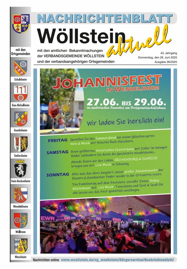 Nachrichtenblatt Wöllstein aktuell Titelblatt 26/2025
