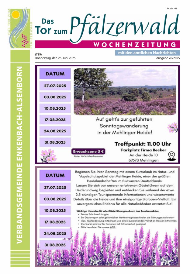 Das Tor zum Pfälzer Wald - VG Enkenbach-Alsenborn Titelblatt 26/2025