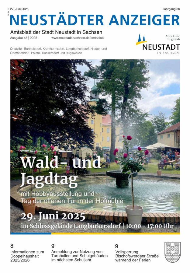 Neustädter Anzeiger - Amts- und Heimatblatt der Stadt Neustadt in Sachsen Titelblatt 13/2025