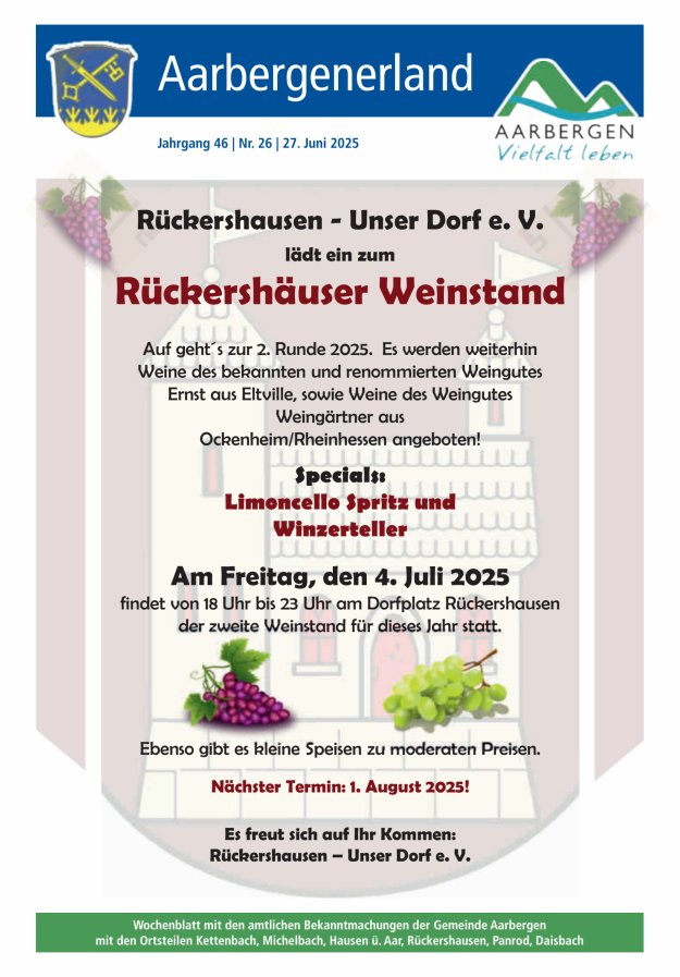 Aarbergenerland - Wochenblatt mit den amtlichen Bekanntmachungen Titelblatt 26/2025