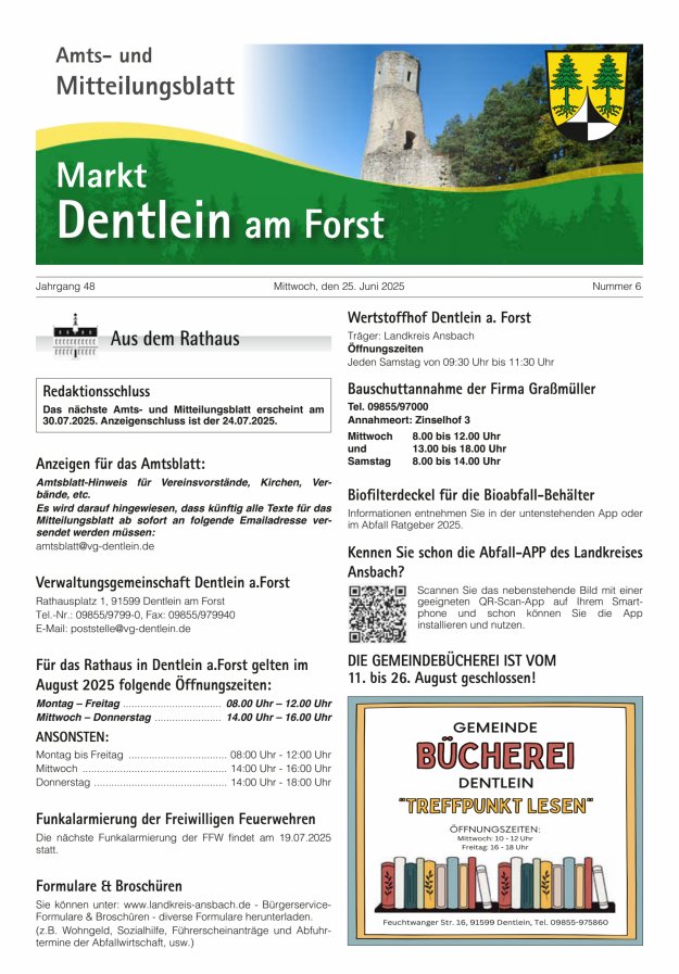 Amts- und Mitteilungsblatt Markt Dentlein am Forst Titelblatt 06/2025