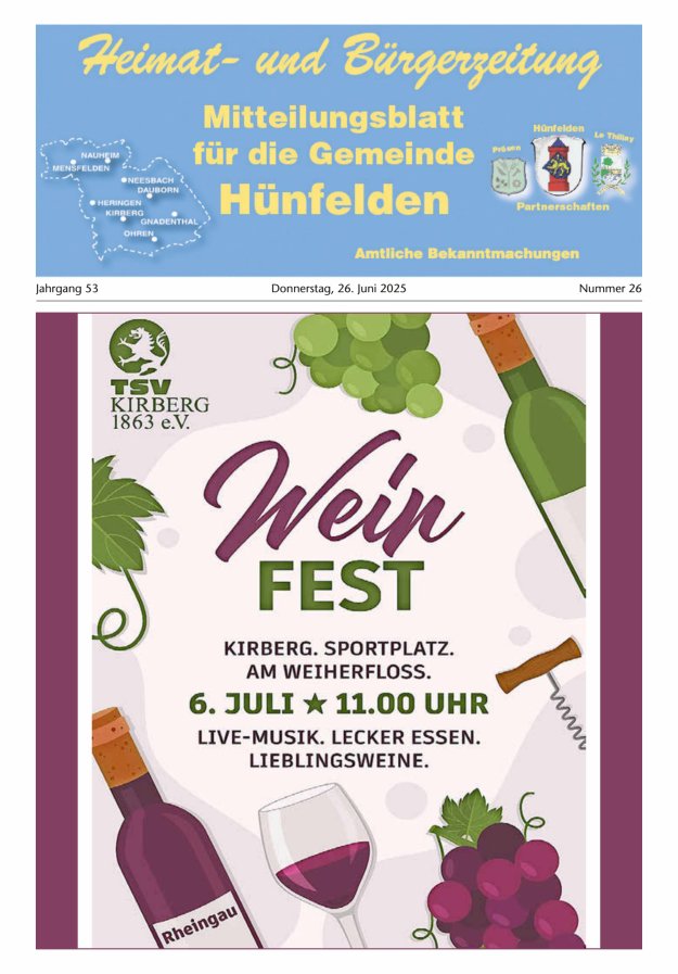 Mitteilungsblatt für die Gemeinde Hünfelden Titelblatt 26/2025