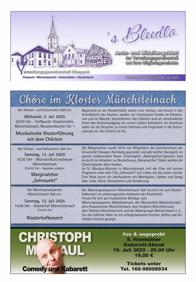 Amts- und Mitteilungsblatt VGem Diespeck Titelblatt 26/2025