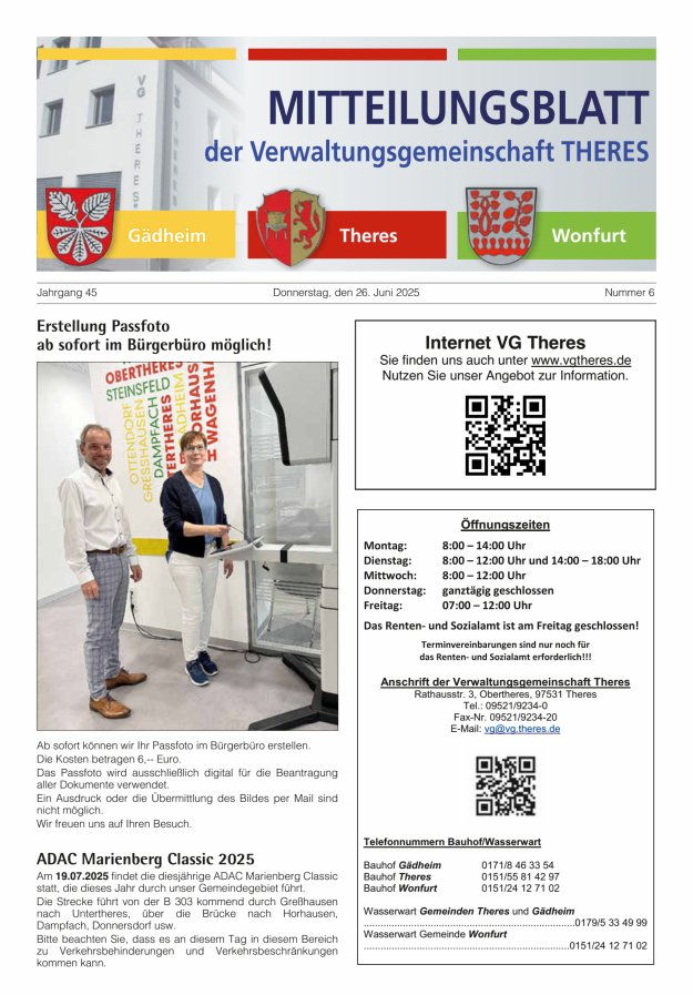 Mitteilungsblatt der Verwaltungsgemeinschaft Theres Titelblatt 06/2025