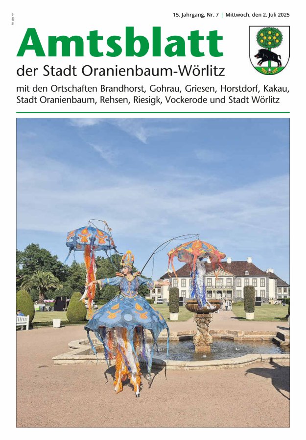Amtsblatt der Stadt Oranienbaum-Wörlitz mit den Ortschaften Titelblatt 07/2025