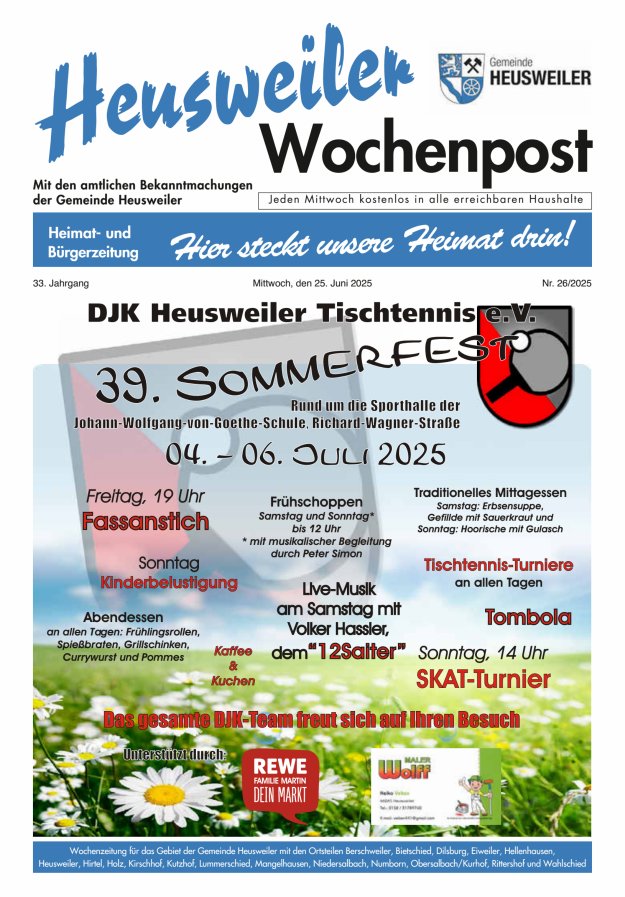 Heusweiler Wochenpost Titelblatt 26/2025