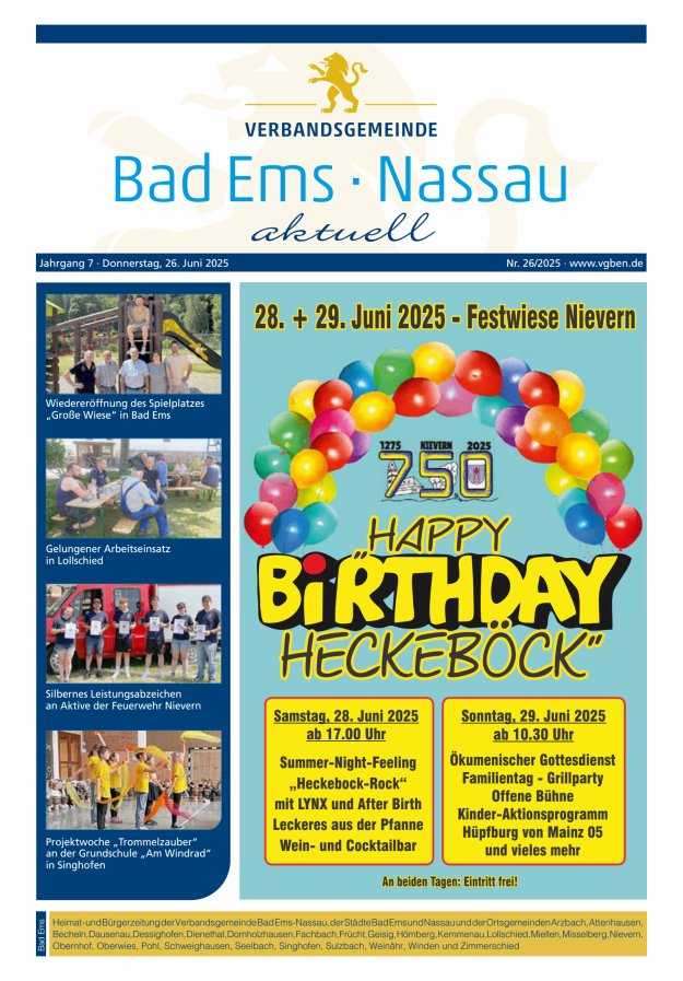 Bad Ems-Nassau aktuell Ausgabe Bad Ems Titelblatt 26/2025