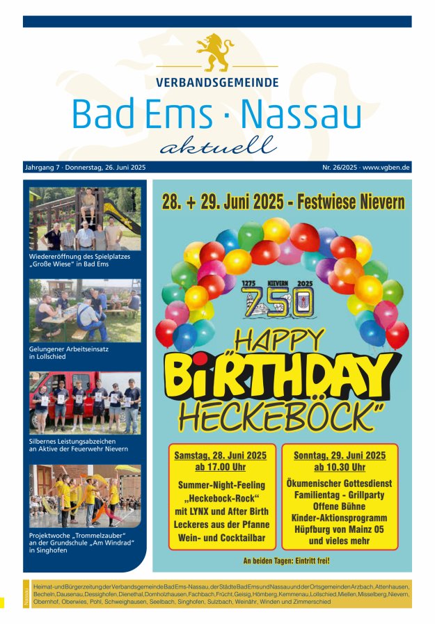 Bad Ems-Nassau aktuell Ausgabe Nassau Titelblatt 26/2025