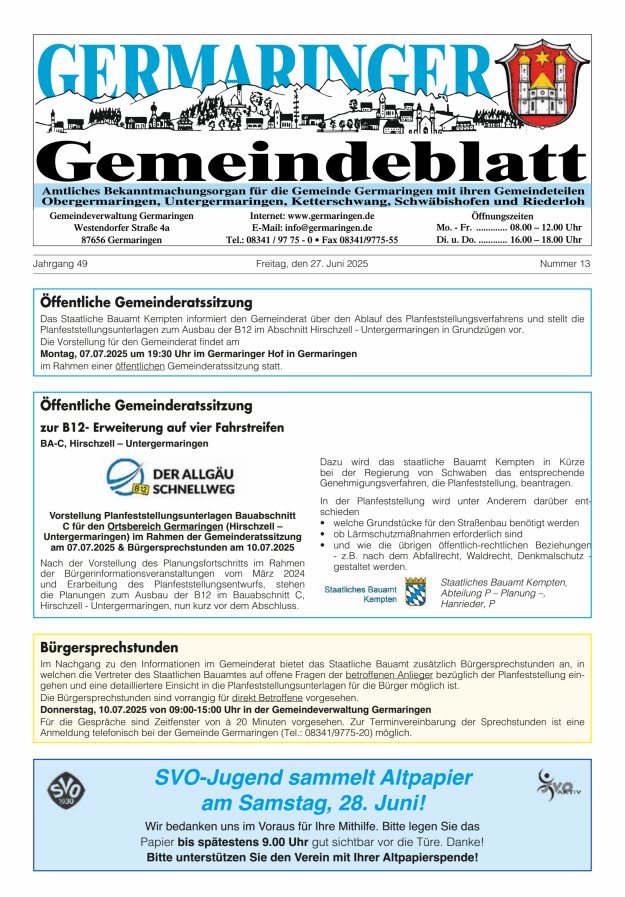 Germaringer Gemeindeblatt Titelblatt 13/2025