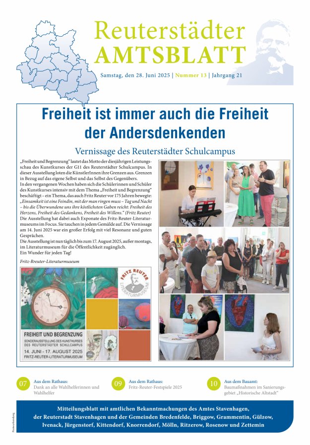 Reuterstädter Amtsblatt Titelblatt 13/2025