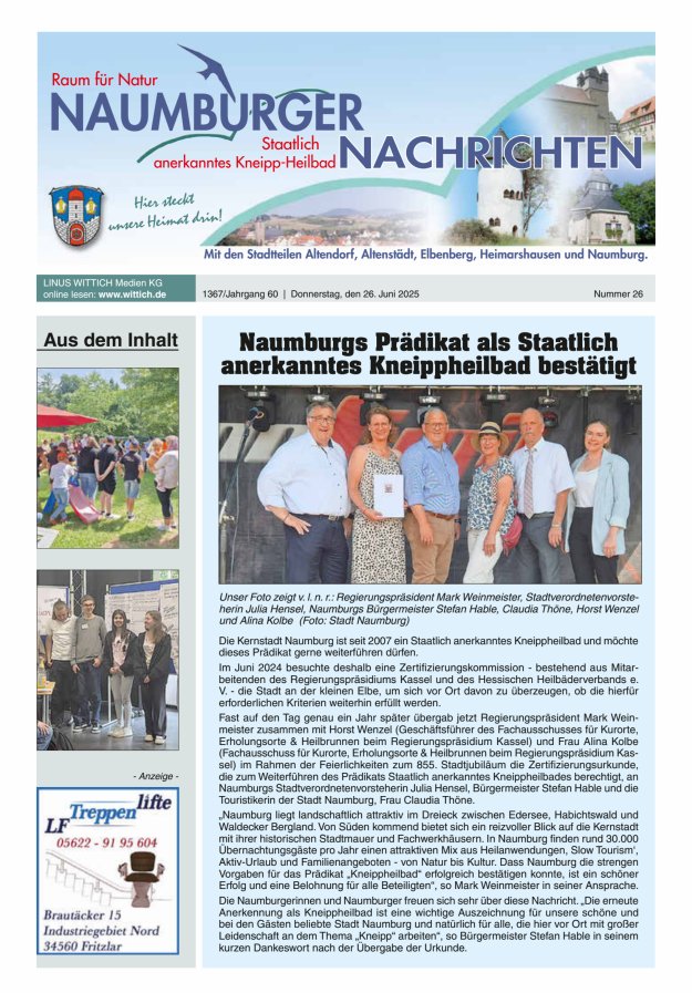 Naumburger Nachrichten Titelblatt 26/2025