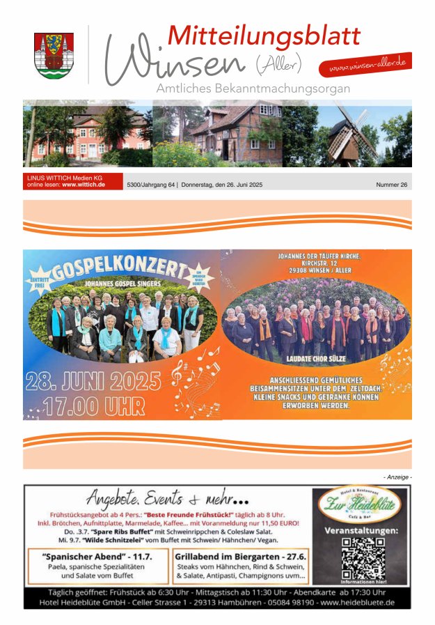 Mitteilungsblatt der Gemeinde Winsen Titelblatt 26/2025