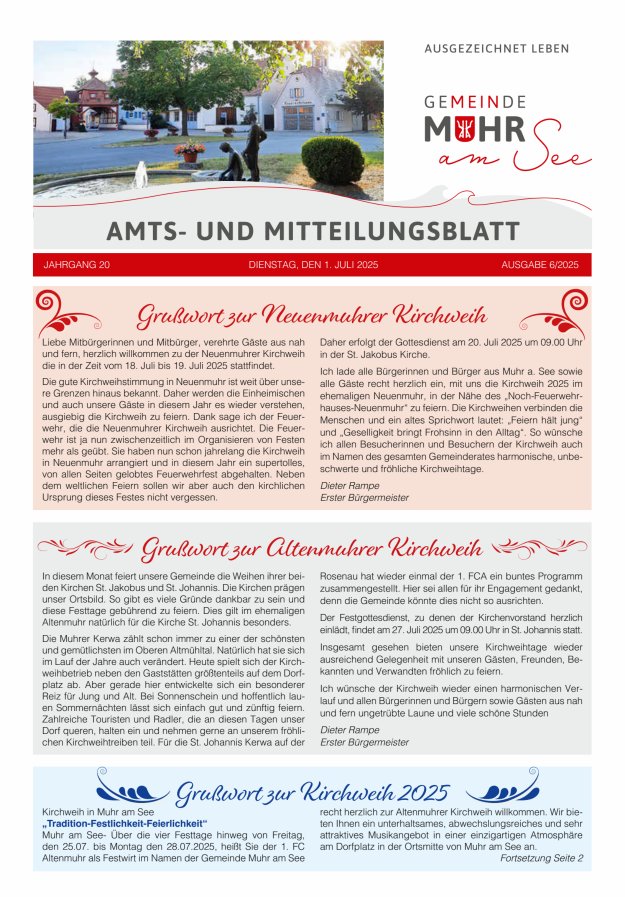 Muhrer Heimatbrief Amts- u Mitteilungsblatt der Gemeinde Muhr a See Titelblatt 06/2025