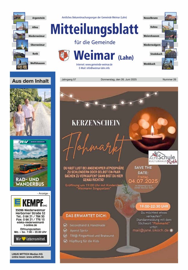 Mitteilungsblatt für die Gemeinde Weimar Titelblatt 26/2025