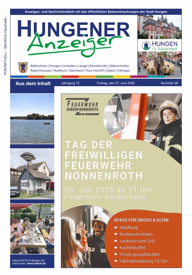 Anzeigen- und Nachrichtenblatt mit den öff  Bekanntmachungen der Stadt Hungen Titelblatt 26/2025