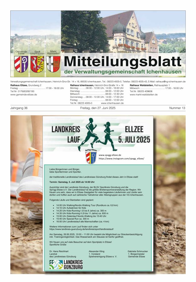 Mitteilungsblatt der Verwaltungsgemeinschaft Ichenhausen Titelblatt 13/2025