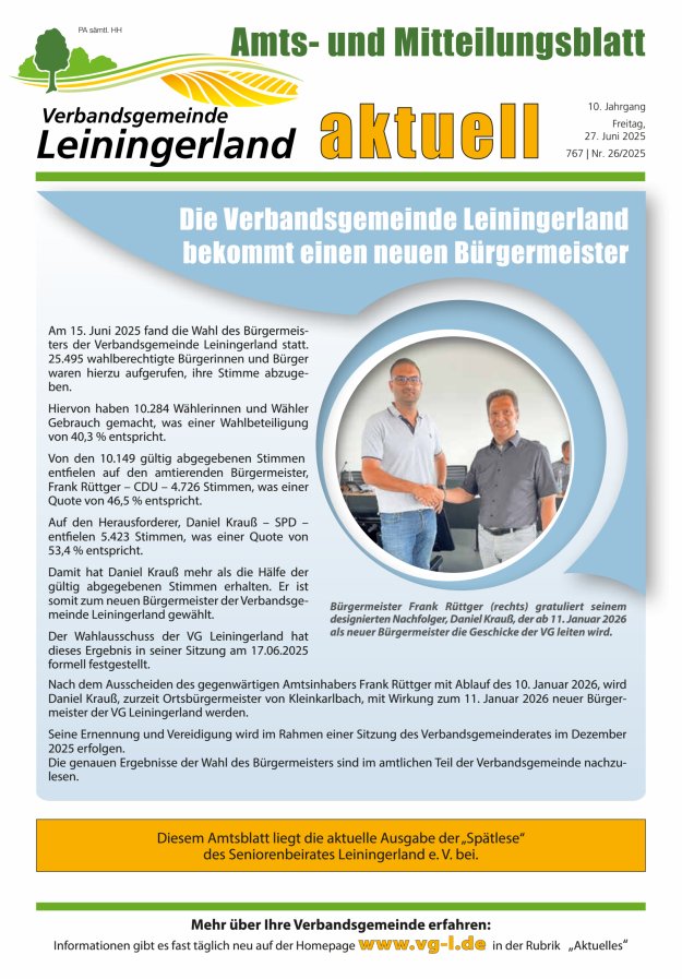 VG Leiningerland aktuell Titelblatt 26/2025