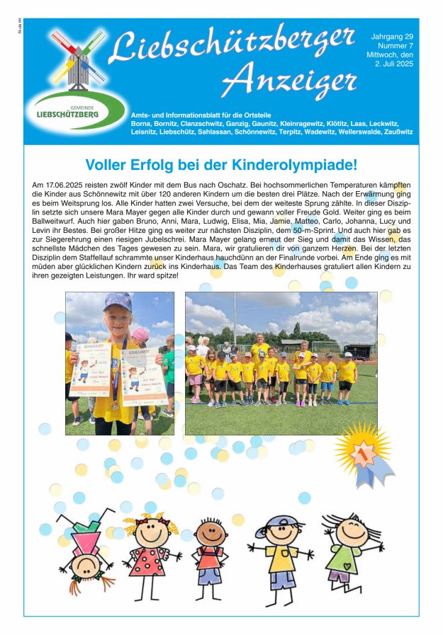 Liebschützberger Anzeiger - Amts- und Informationsblatt Titelblatt 07/2025