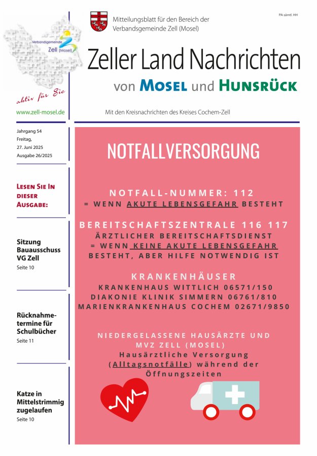 Zeller Land Nachrichten Titelblatt 26/2025