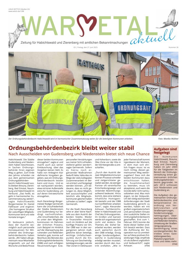 Warmetal aktuell (Habichtswald + Zierenberg) Titelblatt 26/2025