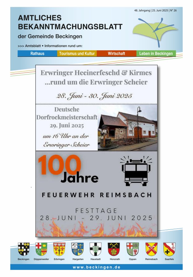 Amtsblatt Beckingen Titelblatt 26/2025