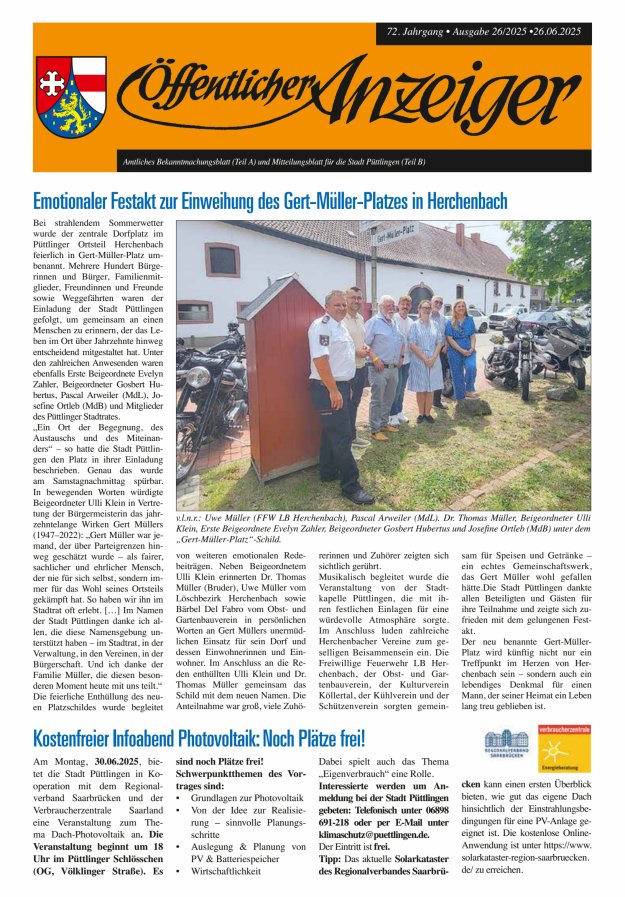 Öffentlicher Anzeiger - Stadt Püttlingen Titelblatt 26/2025