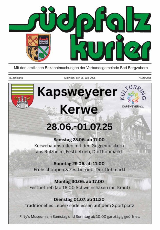 Südpfalz Kurier - VG Bad Bergzabern Titelblatt 26/2025