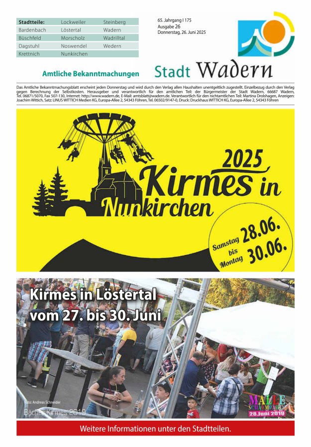 Stadt Wadern Titelblatt 26/2025
